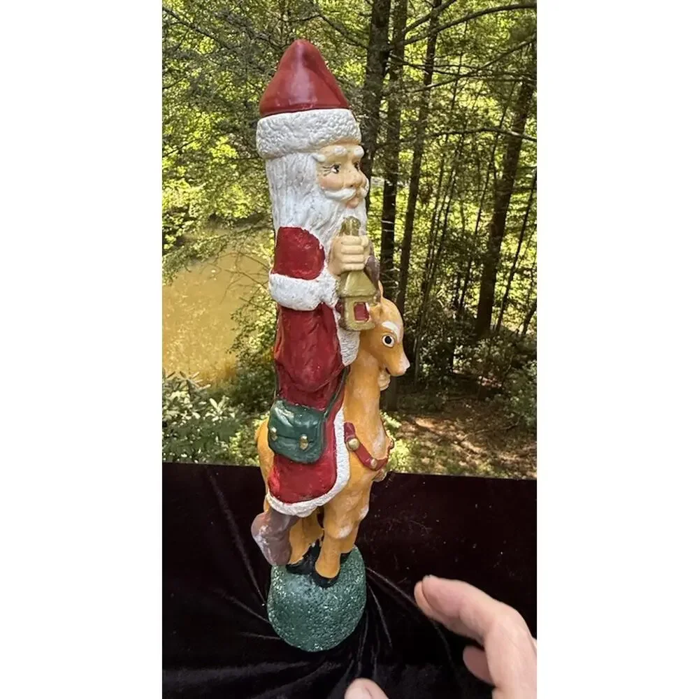 Vintage Old World Pencil Santa Candlestick Riding Reindeer Candleholder -C36